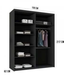 Lyllie Double Door Sliding Wardrobe Black 150/203cm