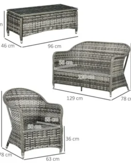 Outdoor 4 Piece Rattan Sofa Set