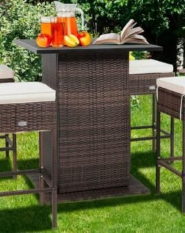 4-Seater Outdoor Rattan Wicker Bar Set Table