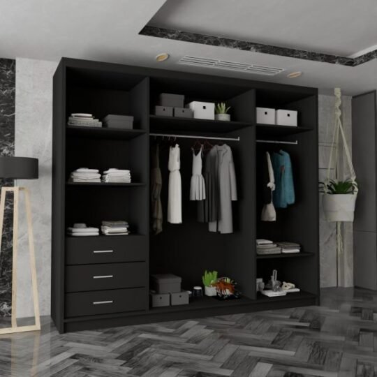 VISION WHITE, Grey & Black WARDROBE 250CM