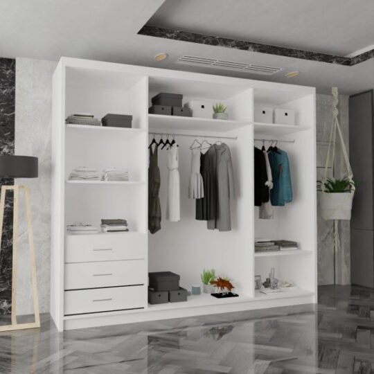 VISION WHITE, Grey & Black WARDROBE 250CM