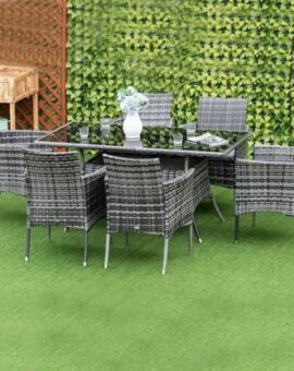 6 Seater Rattan Indoor or Outdoor Conservatory Dining Set Grey