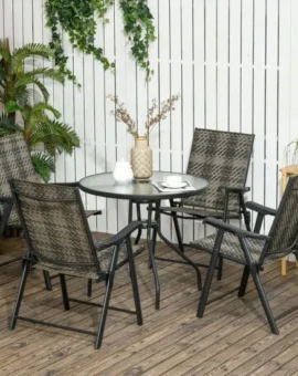 4-Seater Rattan Dining Set Garden Dining Set with Folding Armchairs