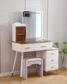 HIGH GLOSS BEDROOM DRESSING TABLE GREY AND GOLD