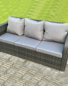 8 Seater Rattan Fire Pit Garden Table Set Grey